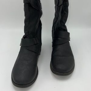 #S0059 Society86 Black Zip-Up Bamboo Buckled Knee High Boots | Size: 7